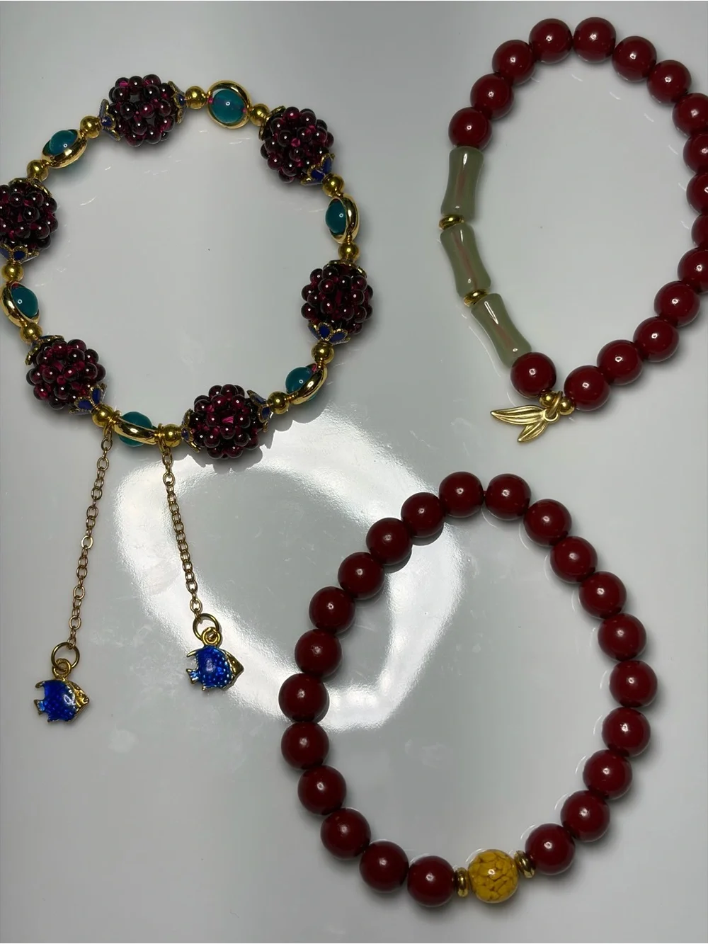 2 Cinnabar bracelet and 1 Multi colored gape Beaded - garterized - Picture 3 of 4